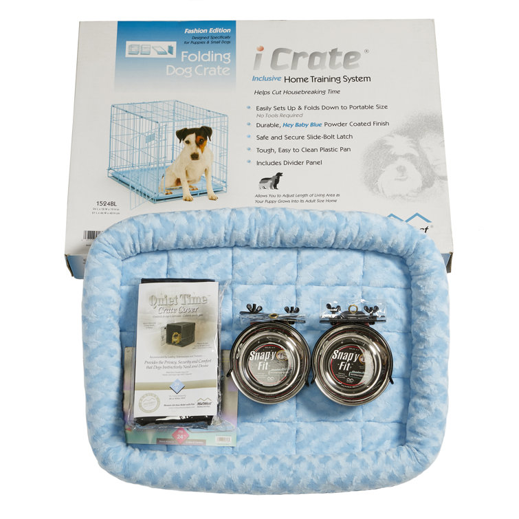 MidWest Homes for Pets iCrate Dog Crate Starter Kit Includes Dog Crate Bed 2 Bowls Crate Cover Wayfair